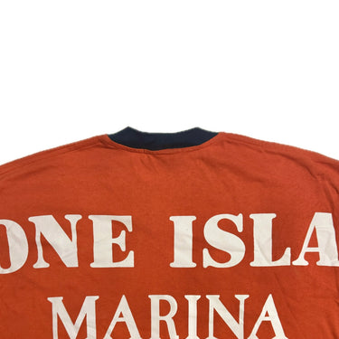 The logo of the Stone Island Marina Back Logo Red Long Sleeve Oversized T Shirt.
