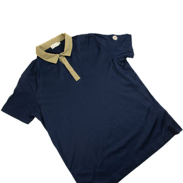 The flat lay of the Moncler Navy & Beige Polo Shirt.