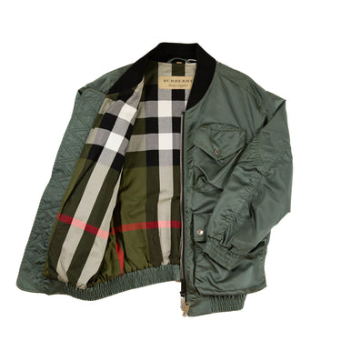 The unzipped of the Burberry Green Utility Bomber Jacket.