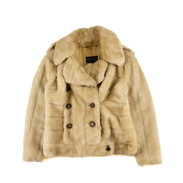 The front of the Gucci Cream Faux Fur Short Coat.