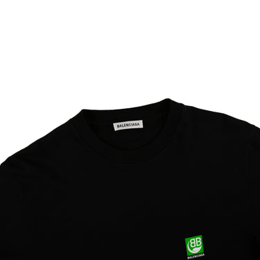 The collar of the Balenciaga Bio Logo Black T Shirt.