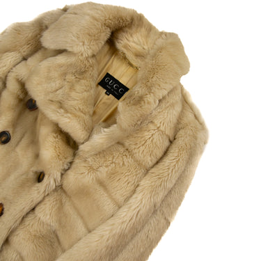 The front of the Gucci Cream Faux Fur Short Coat.
