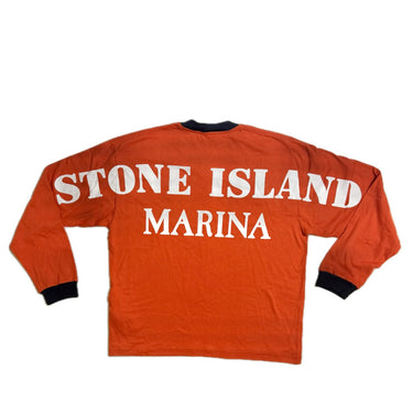 The back of the Stone Island Marina Back Logo Red Long Sleeve Oversized T Shirt.