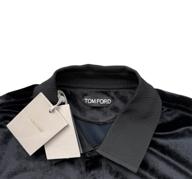 The collar of the Tom Ford Black Velour Polo Shirt.