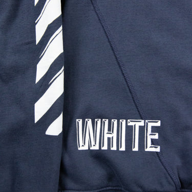A detailed view of the men's Off-White Navy 3D Diagonal Sweatshirt.