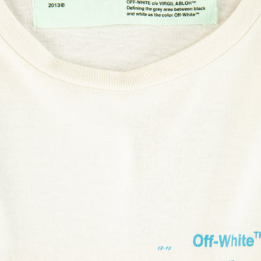 The collar and inside label of the Off-White Gradient Arrows White Long Sleeve T Shirt.