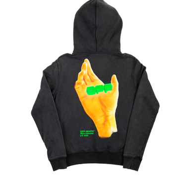 The back view of Off-White Dark Grey Hand Print Hoodie in black.