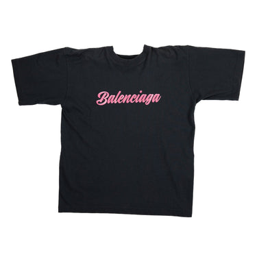 The front of the Balenciaga Pink Logo T-shirt in black.