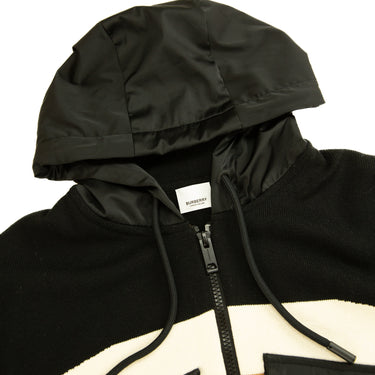 The hood and inside label of the Burberry Knit-Nylon Hybrid Zip Hoodie.