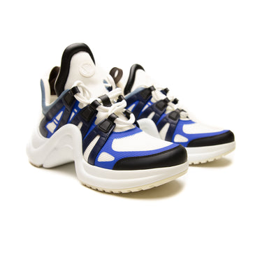 The front of the Louis Vuitton LV Archlight Blue Trainers.