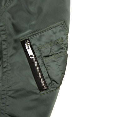 The sleeve of the Burberry Green Utility Bomber Jacket.