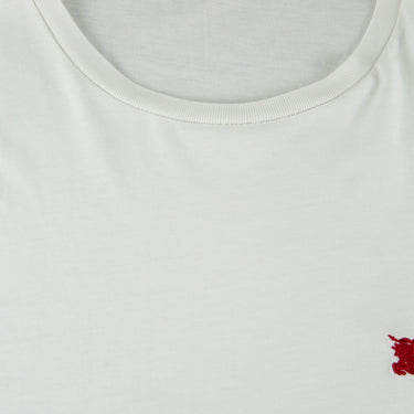 The collar of the Burberry Red Embroidered Logo White T Shirt.