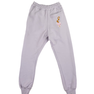The back view of Vivienne Westwood lilac baby-bear sweatpants.