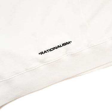 The front logo of the Off-White Rationalism White Sweatshirt.