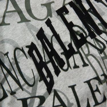 Close-up detail of the Balenciaga logo on the Grey T-shirt.