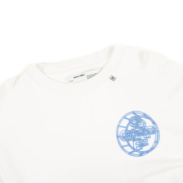 The collar and inside label of the Off-White Rationalism White Sweatshirt.