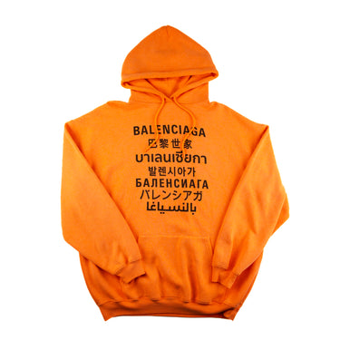 The front of the Balenciaga Orange Languages Hoodie.