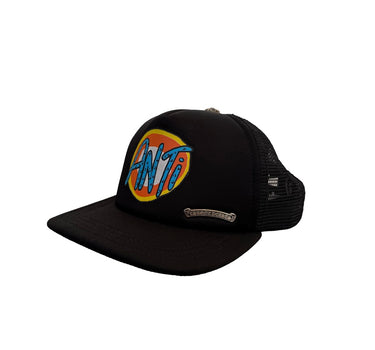 The right of the Chrome Hearts x Matty Boy Sex Records Link Black Trucker Cap.