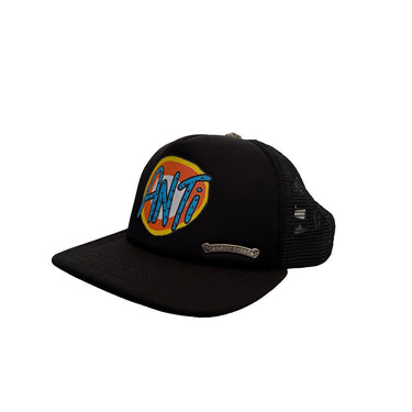 The right of the Chrome Hearts x Matty Boy Sex Records Link Black Trucker Cap.