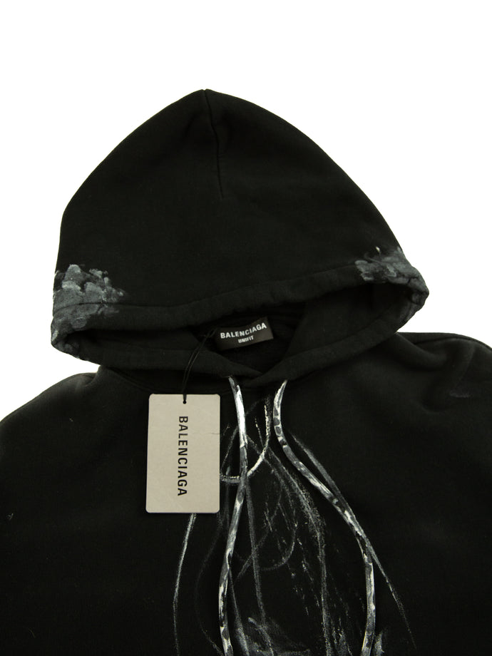 The hood of the Balenciaga Black Painter Hoodie.