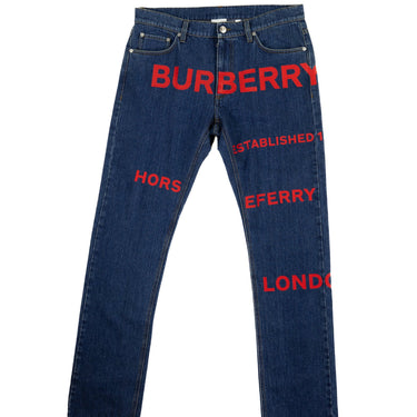 The front of Burberry Red Horseferry Print Jeans.
