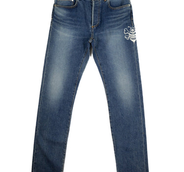 The front view of Dior x Stussy Bee Embroidered Jeans.