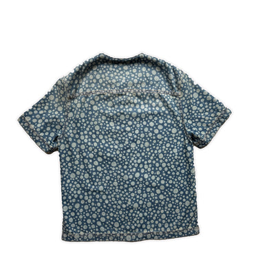 The back of the Louis Vuitton X Yayoi Kusama Blue Dot Baseball Shirt.