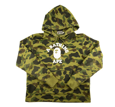 The front of the A Bathing Ape 1st Camo Green College Hoodie.