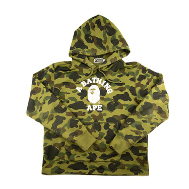 The front of the A Bathing Ape 1st Camo Green College Hoodie.