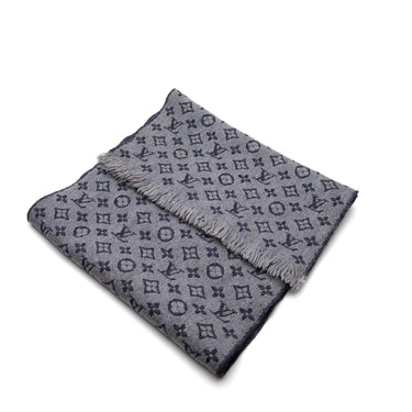 The side of the Louis Vuitton Grey Monogram Scarf.