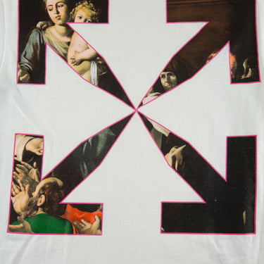 The back print of the Off-White White Sprayed Caravaggio T Shirt.