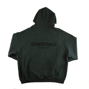 The back of the Fear Of God ESSENTIALS Stretch Limo Hoodie M.