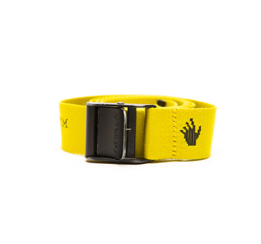 The buckle of the Off-White Yellow Belt.