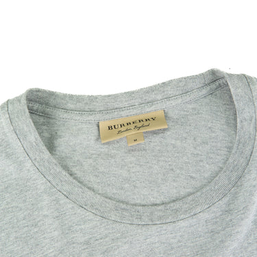 The collar of the Burberry Grey Embroidered Logo Long Sleeve T Shirt.