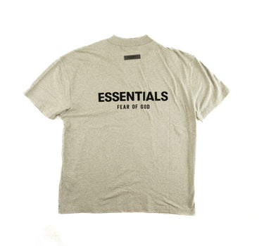 The back of the Fear Of God ESSENTIALS Dark Oatmeal T Shirt.