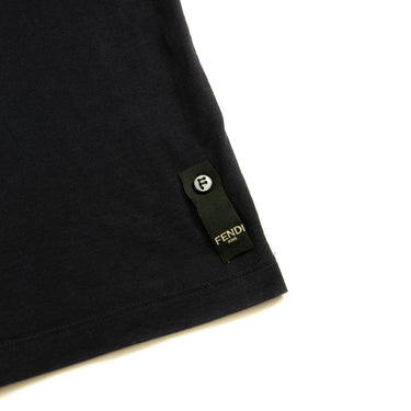 The front label of the Fendi Bag Bugs Crystal Embellished Navy T Shirt.