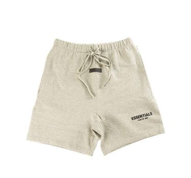 The front of the Fear Of God ESSENTIALS Dark Oatmeal Shorts M.