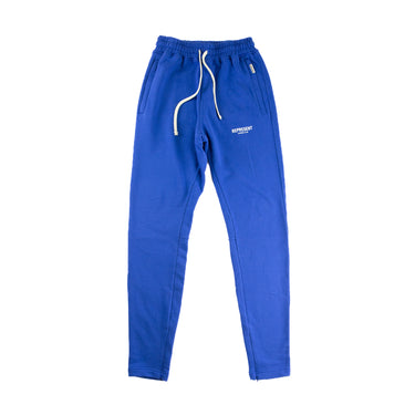 The front of the Represent Owners Club Blue Sweatpants.