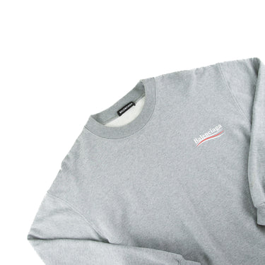 The collar of the Balenciaga Campaign Logo Grey Sweatshirt.