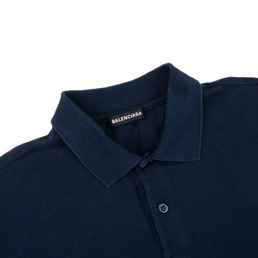 The collar of the Balenciaga Est. 1917 Navy Polo Shirt.