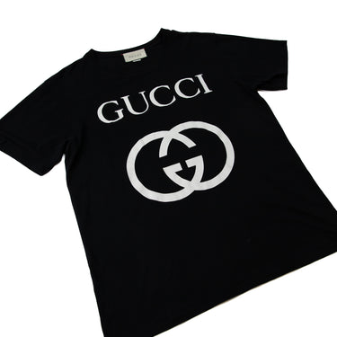 The flat lay of the Gucci Interlocking GG Black T Shirt.