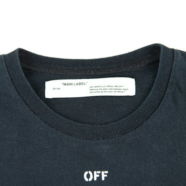 The inside label of the Off-White Kiss Black T Shirt.