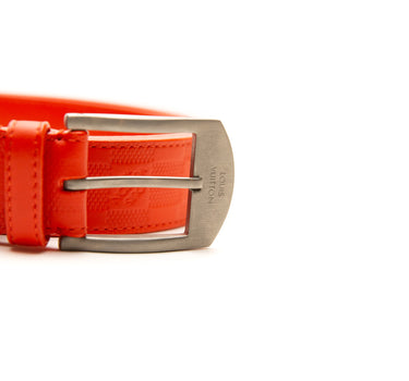 The buckle of the Louis Vuitton Red Damier Infini Detroit Belt.