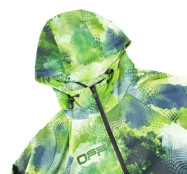 The hood of the Off-White Active Packable Green Windbreaker Jacket.