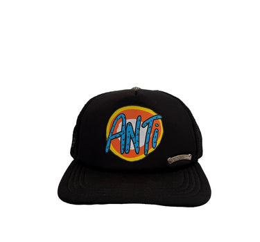 The front of the Chrome Hearts x Matty Boy Sex Records Link Black Trucker Cap.