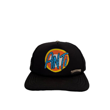 The front of the Chrome Hearts x Matty Boy Sex Records Link Black Trucker Cap.