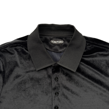 The collar of the Tom Ford Black Velour Polo Shirt.