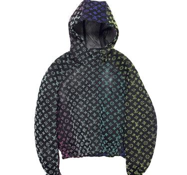 The front of the Louis Vuitton Rainbow Gradient Mesh Bomber Jacket.