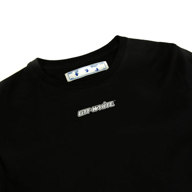 The collar of the Off-White Marker Arrows Black Long Sleeve T Shirt.