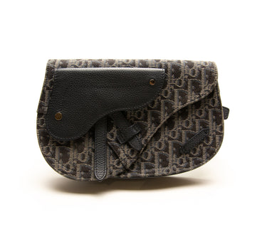 The front of the Dior Black Oblique Saddle Bag.
